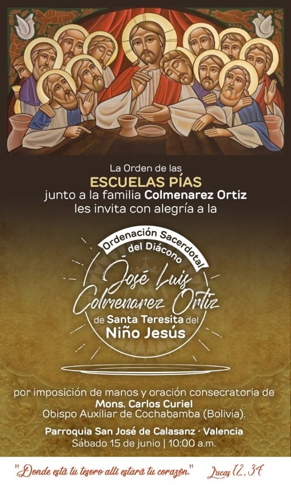 15 junio, JOSÉ LUIS COLMENAREZ, NUEVO DIÁCONO – Escolapios 